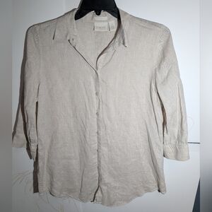 Chico's Beige 100% Linen Button-Front Shirt Size Medium